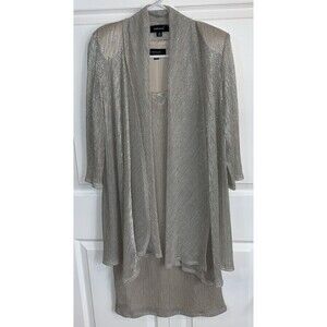 R&M Richards Evening Dress Jacket Set Women’s 10 Gold Metallic Shiny MOB Stretch